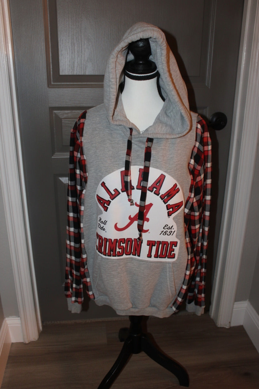 Alabama Crimson Tide Hoodie with Plaid Sleeves and Hooded Sweatshirt