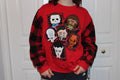 Red and Black Plaid Horror Character Graphic Sweatshirt Oversized Medium