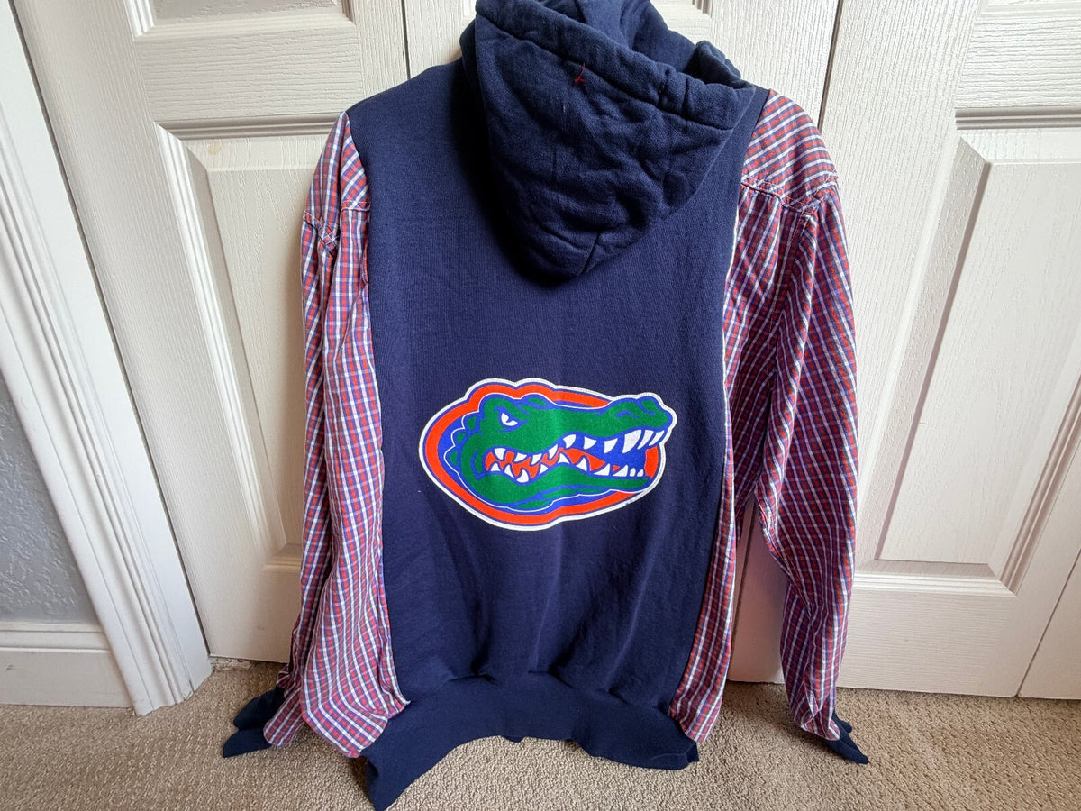 Florida Gators Hooded Zip-Up Jacket with Plaid Sleeves. Oversized XL
