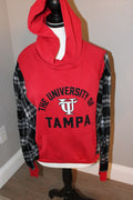 Small Red and Black University of Tampa Hoodie with Plaid Sleeves