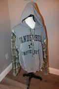 Vanderbilt University Hoodie with Plaid Flannel Sleeves, Large