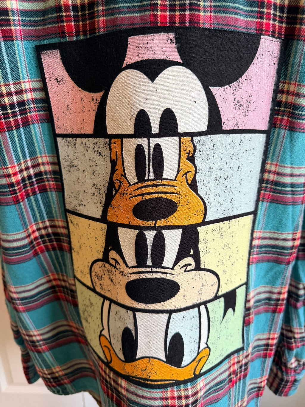 Disney Flannel Hooded Button Up Shirt with Mickey, Pluto, Goofy, and Donald Print