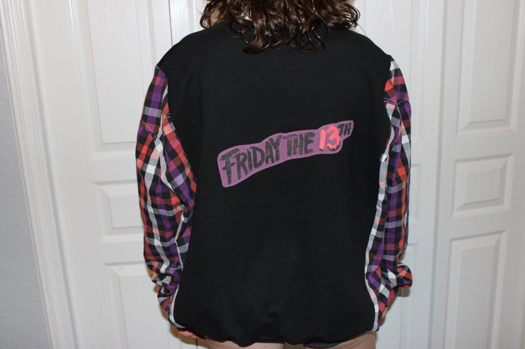 Vintage Friday the 13th Camp Crystal Lake Plaid Sleeve Sweatshirt