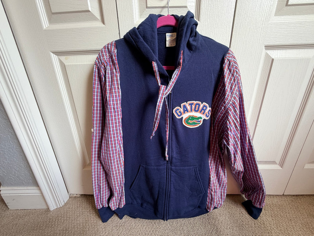 Florida Gators Hooded Zip-Up Jacket with Plaid Sleeves. Oversized XL