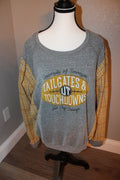 University of Tennessee Tailgates & Touchdowns Grey Sweatshirt with Yellow Plaid Sleeves Size 2XL