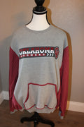 Oklahoma Sooners Vintage Style Crewneck Sweatshirt with Red Plaid Sleeves and Front Pocket