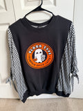 Black Sweatshirt with Halloween Pumpkin Spice Latte Graphic 3/4 sleeves   , Size Medium