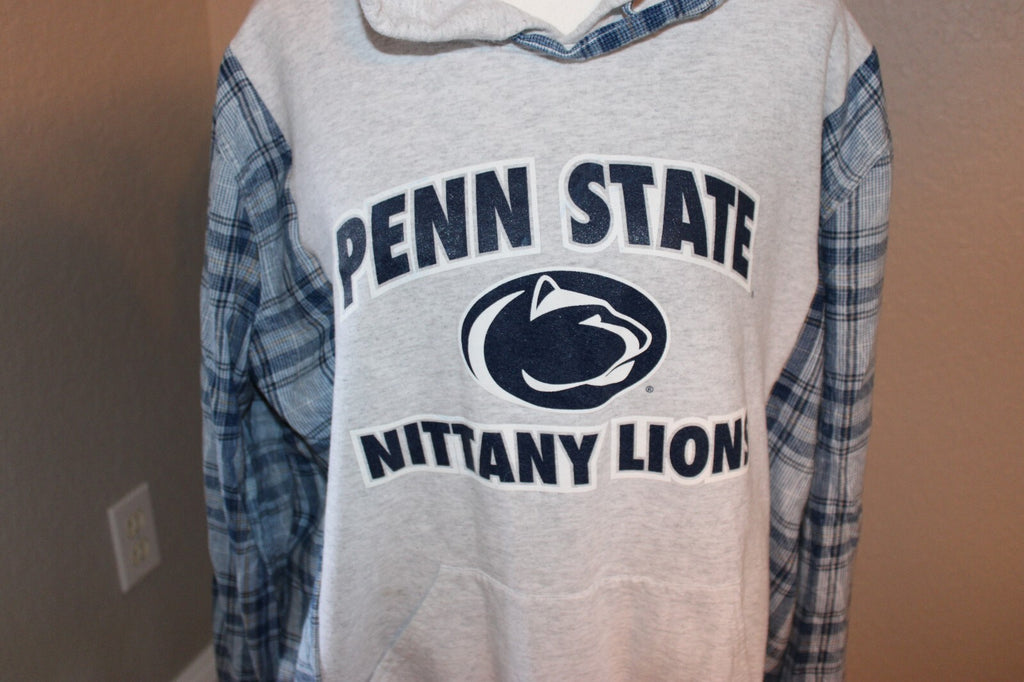 Penn State Nittany Lions Hoodie with Plaid Flannel Sleeves Size M