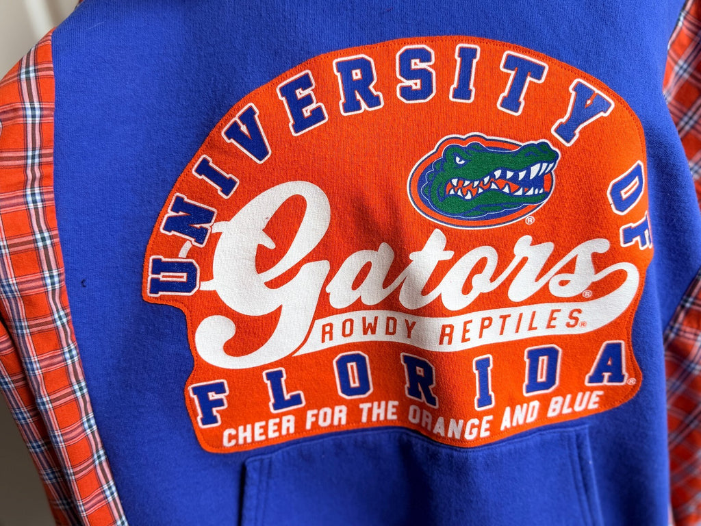 University of Florida Gators Hoodie with Plaid Sleeves, Size Large
