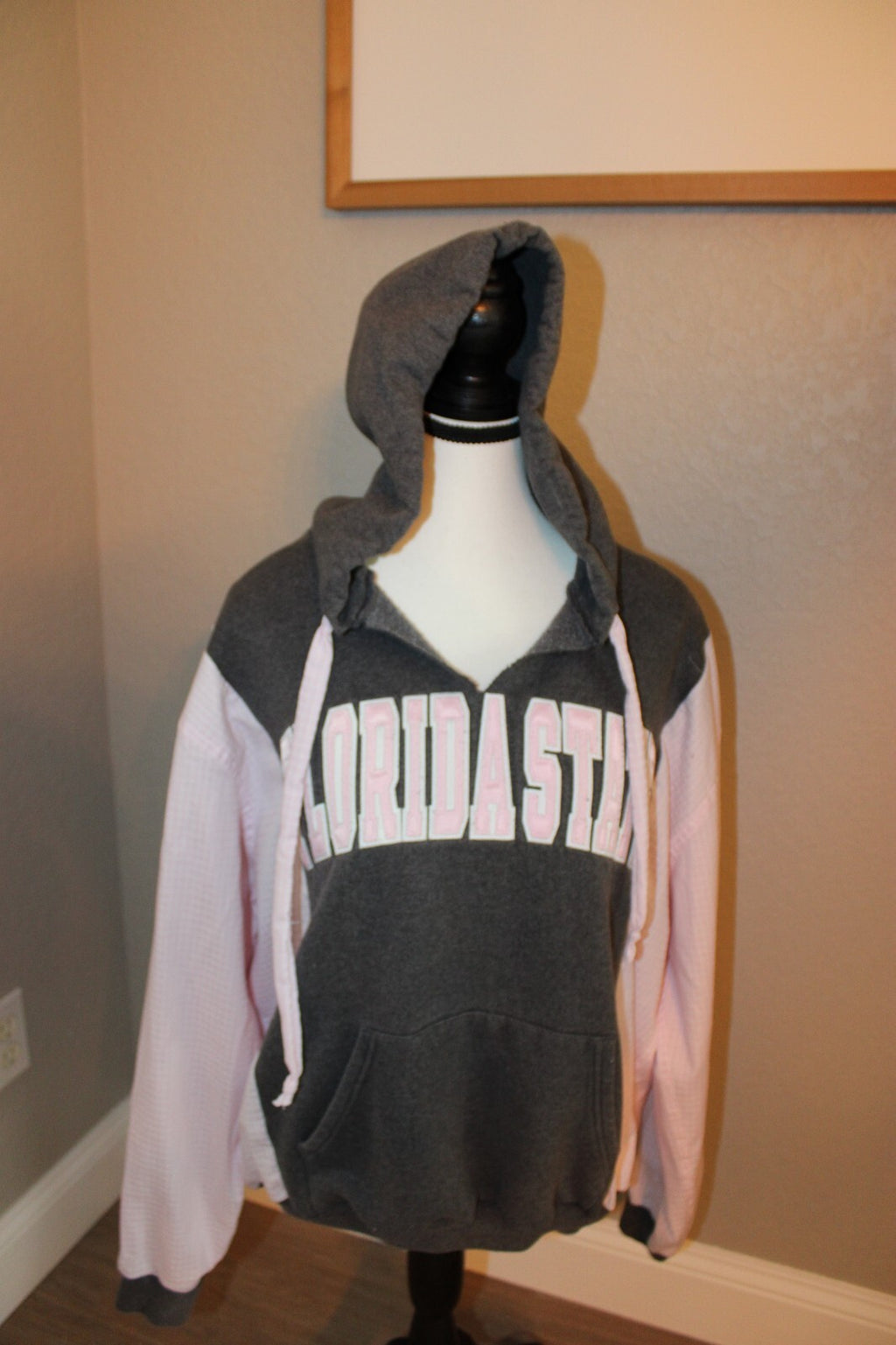 ReWorked Florida State Hoodie Sweatshirt Medium Grey and Pink