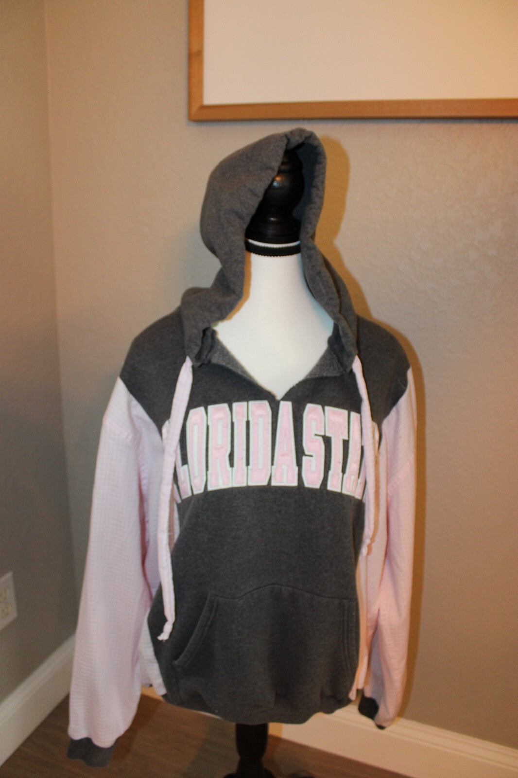 ReWorked Florida State Hoodie Sweatshirt Medium Grey and Pink