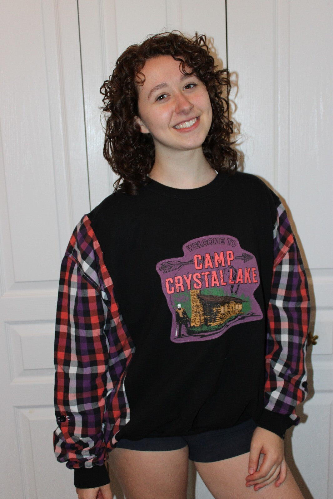 Vintage Friday the 13th Camp Crystal Lake Plaid Sleeve Sweatshirt