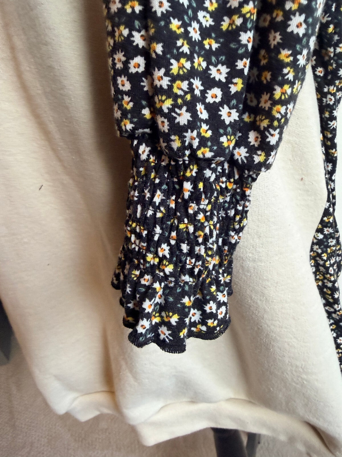 Women's Casual Beige Sweatshirt w/ Floral Print Sleeves & 'i need a diet coke.' embroidered