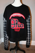 L/XL Ohio State Buckeye Football Sweatshirt with Plaid Sleeves