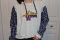 Reworked Disney Hannah Montana Pullover Hoodie with Plaid Sleeves