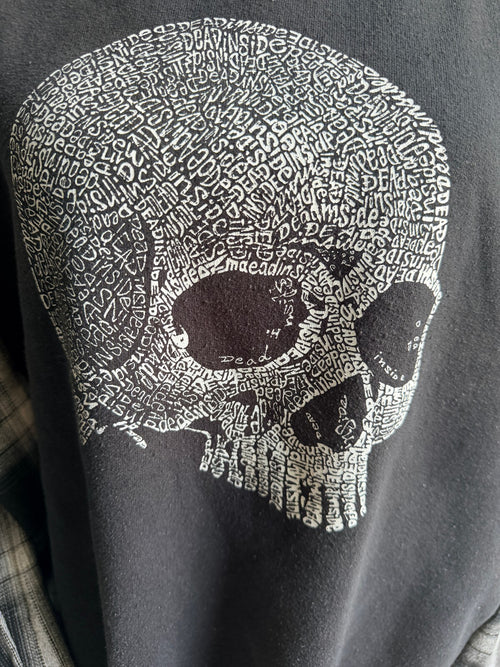 Black Sweatshirt with Plaid Sleeves and Skull Graphic Design size large
