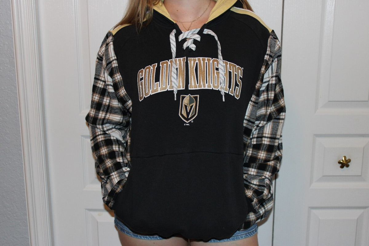 Vegas Golden Knights Black and Plaid Lace-Up Hoodie with Yellow Hood