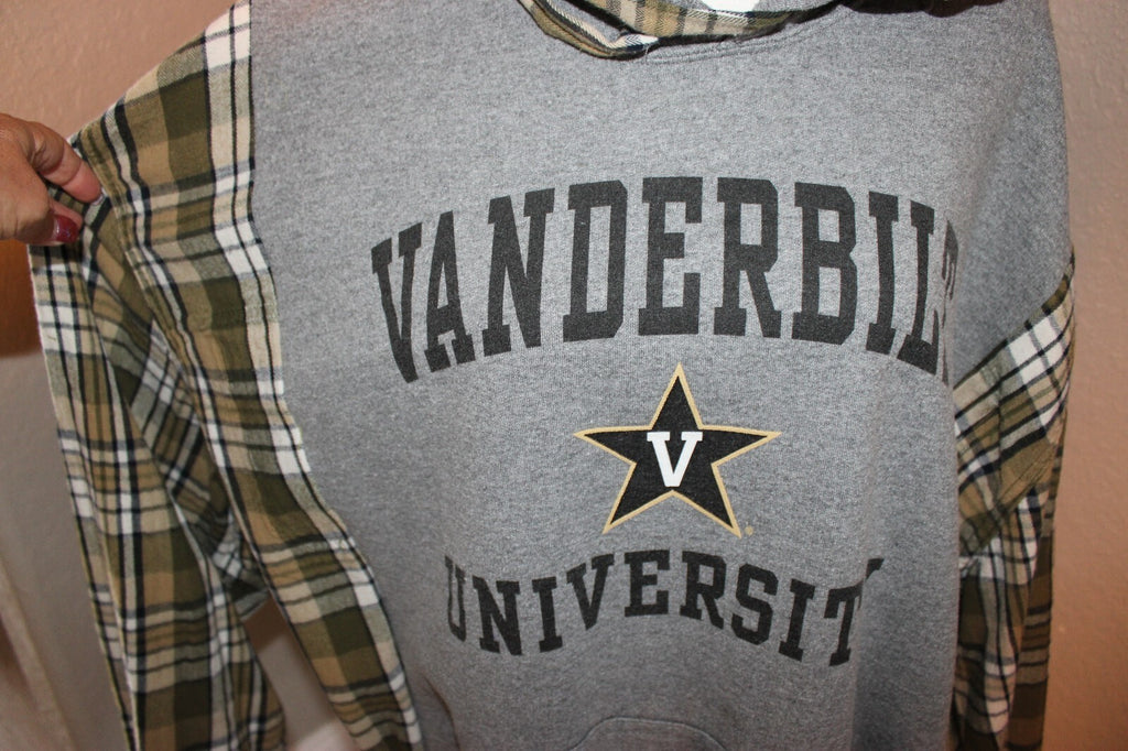 Vanderbilt University Hoodie with Plaid Flannel Sleeves, Large