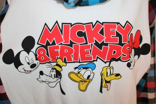 Disney Mickey & Friends Hoodie with Plaid Sleeves, Size XL (15-17)
