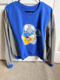 One of a Kind Donald Duck Blue Sweatshirt with Plaid Sleeves, Size Large