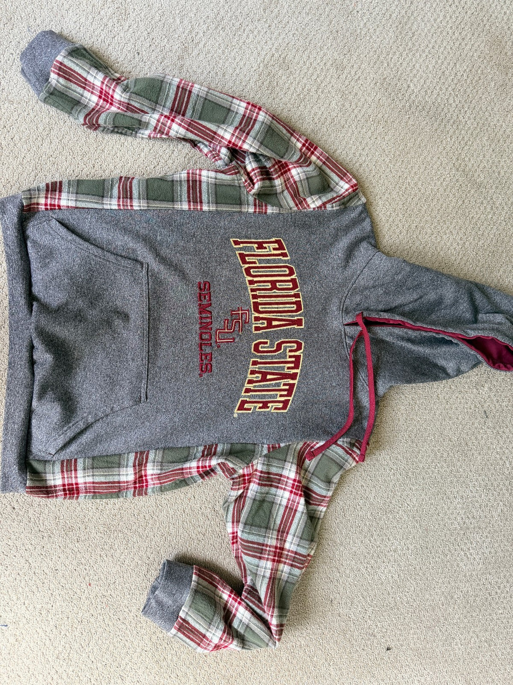 Champion Florida State Seminoles Hoodie with Plaid Sleeves, Size Large/XL