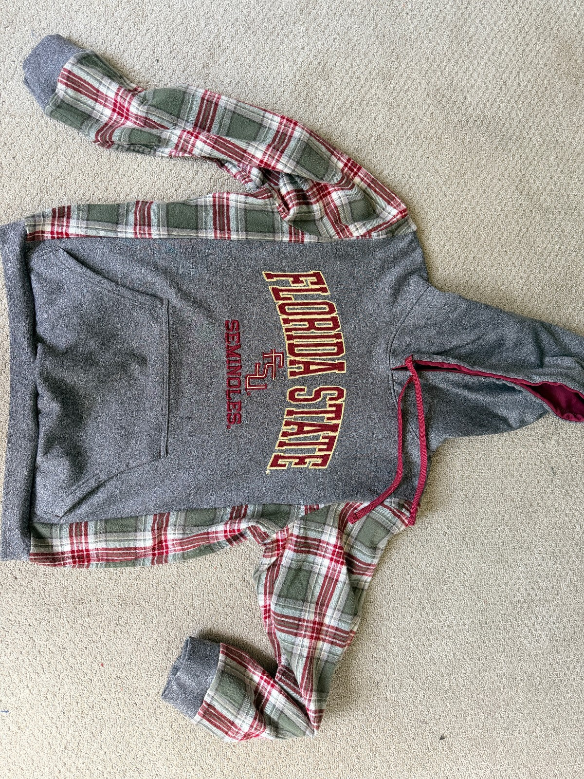 Champion Florida State Seminoles Hoodie with Plaid Sleeves, Size Large/XL