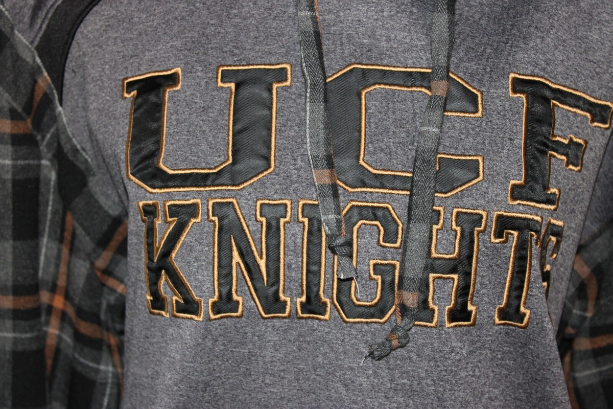 UCF Knights Hooded Sweatshirt with Plaid Flannel Sleeves, Med/Large