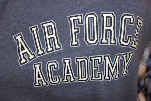 Air Force Academy Hoodie with Blue and Beige Plaid Sleeves, Size Large