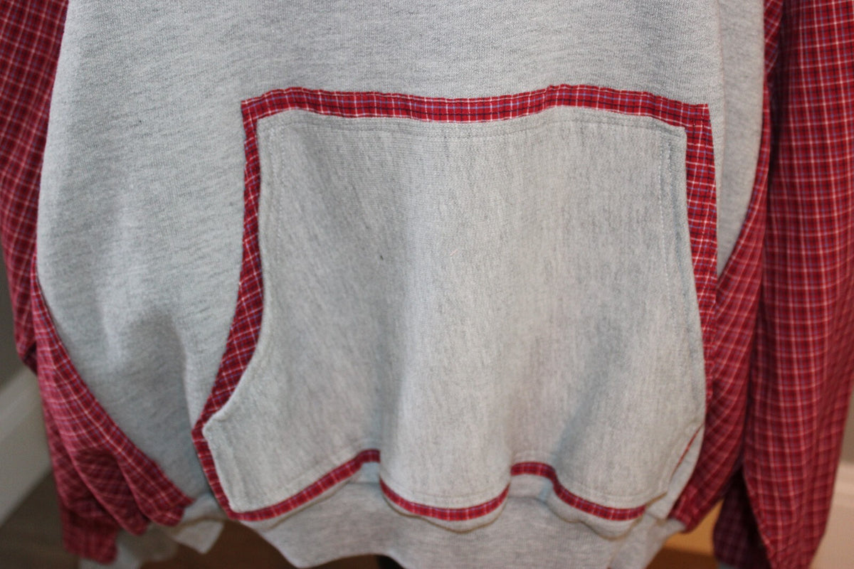 Oklahoma Sooners Vintage Style Crewneck Sweatshirt with Red Plaid Sleeves and Front Pocket